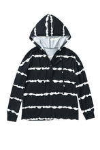 Load image into Gallery viewer, Striped Drawstring Button Long Sleeve Hoodie