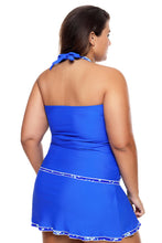 Load image into Gallery viewer, Contrast Trim Royal Blue Halter Tankini Skort Swimsuit