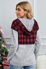Load image into Gallery viewer, Plaid Splicing Pocketed Gray Hoodie