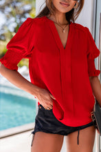 Load image into Gallery viewer, Solid Color Half Sleeve V Neck Blouse