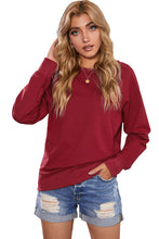 Load image into Gallery viewer, Wine Red Solid Crew Neck Pullover Sweatshirt