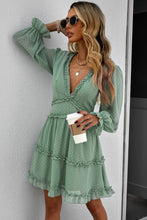 Load image into Gallery viewer, Layered Ruffled Open Back Puff Sleeve Swiss Dot Mini Dress