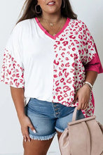 Load image into Gallery viewer, Plus Size Leopard Patchwork Short Sleeve Top