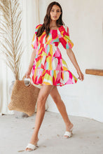 Load image into Gallery viewer, Multicolor Geometric Print Smocked Babydoll Mini Dress