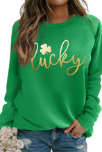 Load image into Gallery viewer, Lucky Glitter Graphic Raglan Sleeve Pullover Sweatshirt