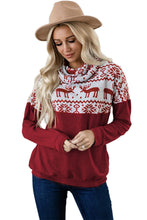 Load image into Gallery viewer, Burgundy Christmas Elk Print Cowl Neck Knit Top