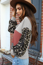 Load image into Gallery viewer, Wild Leopard Contrast Sleeve Colorblock Waffle Knit Top
