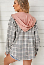 Load image into Gallery viewer, Khaki Drawstring Plaid Hooded Shacket