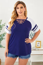 Load image into Gallery viewer, Crisscross V Neck Raglan Sleeve Plus Size Tee