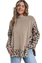 Load image into Gallery viewer, Khaki Leopard High Neck Side Slit Oversized Sweater