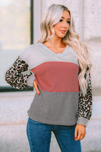 Load image into Gallery viewer, Wild Leopard Contrast Sleeve Colorblock Waffle Knit Top