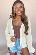 Load image into Gallery viewer, Beige Plain Hollowed Knit Button Front Cardigan
