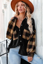 Load image into Gallery viewer, Black Plaid Patchwork Chest Pockets Oversized Shirt Jacket
