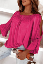 Load image into Gallery viewer, Lace Crochet Cut-Out Bracelet Sleeve Ruffle Blouse
