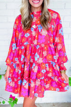 Load image into Gallery viewer, Multicolour Floral Bubble Sleeve Tiered Babydoll Dress
