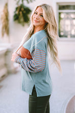 Load image into Gallery viewer, Green Colorblock Striped Bishop Sleeve Top
