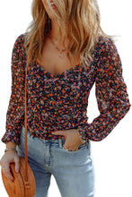 Load image into Gallery viewer, V Neck Bubble Sleeve Floral Blouse
