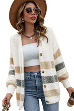 Load image into Gallery viewer, Multicolor Striped Print Fuzzy Cardigan
