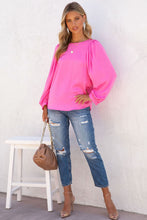 Load image into Gallery viewer, Satin Puff Long Sleeve Crewneck Blouse
