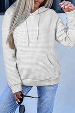 Load image into Gallery viewer, White Lattice Textured Kangaroo Pocket Drawstring Hoodie
