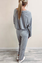 Load image into Gallery viewer, Gray Stars Print Long Sleeve Drawstring High Waist Lounge Set
