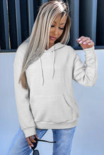 Load image into Gallery viewer, White Lattice Textured Kangaroo Pocket Drawstring Hoodie
