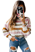 Load image into Gallery viewer, Multicolor Striped Hollowed Knitted Loose Sweater

