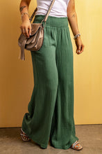 Load image into Gallery viewer, Green Smocked Waist Crinkled Wide Leg Pants
