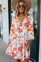 Load image into Gallery viewer, White V Neck 3/4 Sleeve Floral Dress
