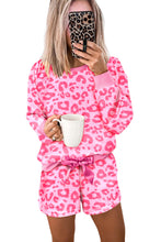 Load image into Gallery viewer, Pink Leopard Long Sleeve Satin Tie Shorts Two Piece Set
