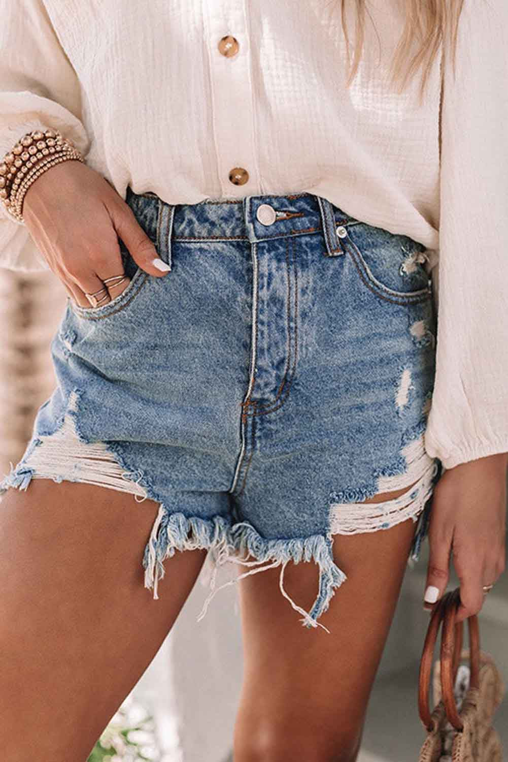 Distressed Raw Edge Jean Shorts