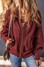 Load image into Gallery viewer, Brown Raw Edge Exposed Seam Full Zip Hoodie
