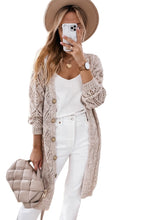 Load image into Gallery viewer, Khaki Hollow-out Openwork Knit Cardigan
