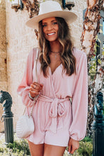 Load image into Gallery viewer, Pink Ripped Surplice V Neck Bubble Sleeve Romper
