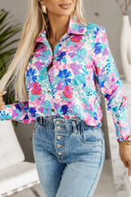 Load image into Gallery viewer, Flower Print Button-up Slim-fit Long Sleeve Shirt
