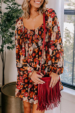 Load image into Gallery viewer, Multicolour Smocked High Waist Long Sleeve Floral Dress
