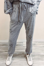 Load image into Gallery viewer, Gray Stars Print Long Sleeve Drawstring High Waist Lounge Set
