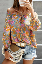 Load image into Gallery viewer, Blue Frilled Off Shoulder Floral Blouse
