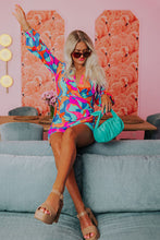 Load image into Gallery viewer, Multicolor Abstract Print Wrap V Neck Puff Sleeve Dress
