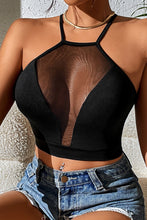 Load image into Gallery viewer, Black Daring Mesh Insert Cross Straps Cropped Top
