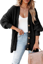 Load image into Gallery viewer, Black Buttoned Front Drop Shoulder Knitted Cardigan
