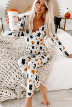 Load image into Gallery viewer, White Spooky Halloween Printed Long Slim Fit Lounge Set
