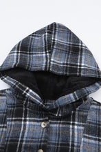 Load image into Gallery viewer, Black Plaid Button Neck Pocketed Pullover Hoodie
