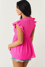 Load image into Gallery viewer, Smocked Ruffle Flutter Sleeve Peplum Blouse
