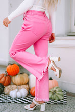 Load image into Gallery viewer, Pink Vintage High Waist Flare Leg Ripped Raw Hem Jeans
