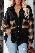 Load image into Gallery viewer, Black Plaid Patchwork Chest Pockets Oversized Shirt Jacket
