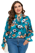 Load image into Gallery viewer, Sky Blue Floral Print V Neck Plus Size Blouse
