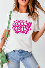 Load image into Gallery viewer, White Spooky Babe Bat Print Halloween Crewneck T Shirt
