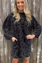 Load image into Gallery viewer, Gray Leopard Pocketed Puff Sleeve Mini Dress
