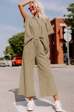Load image into Gallery viewer, Apricot khaki Textured Loose Fit T Shirt and Drawstring Pants Set
